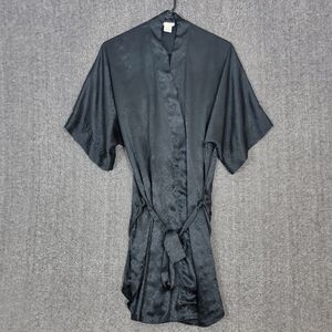 Vintage Laura Adams Robe Womens S M L Black Satin Paisley Kimono Lingerie